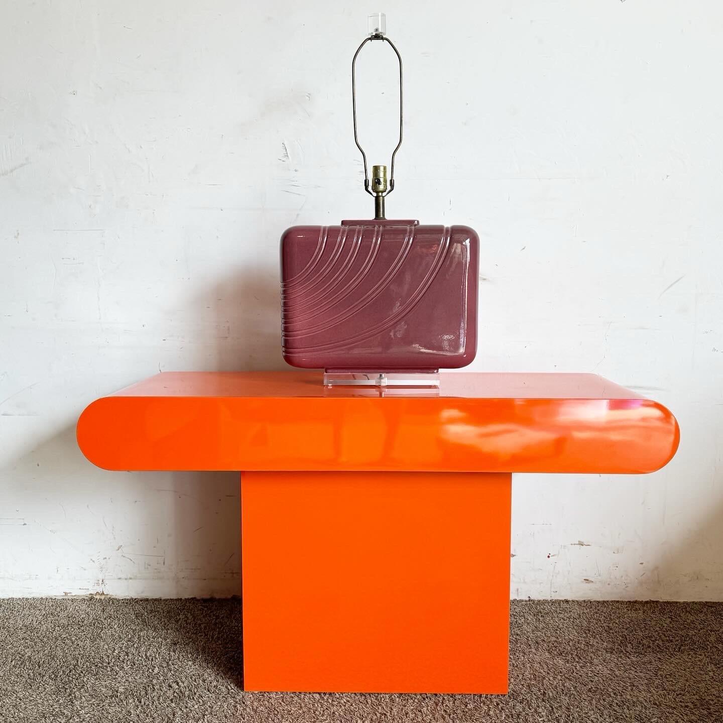 Postmodern Orange Lacquer Laminate Bullnose Console Table For Sale 1