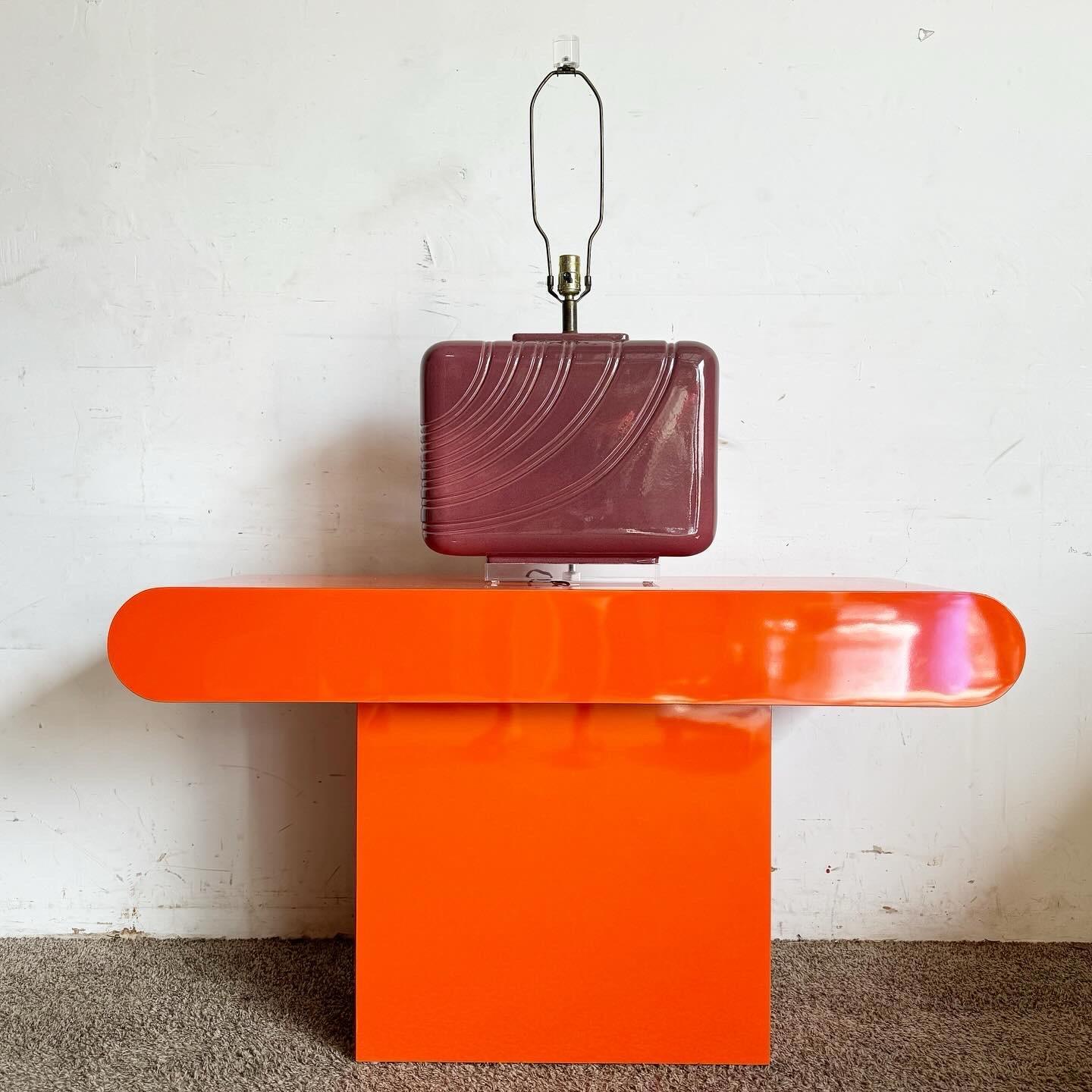 Postmodern Orange Lacquer Laminate Bullnose Console Table For Sale 2