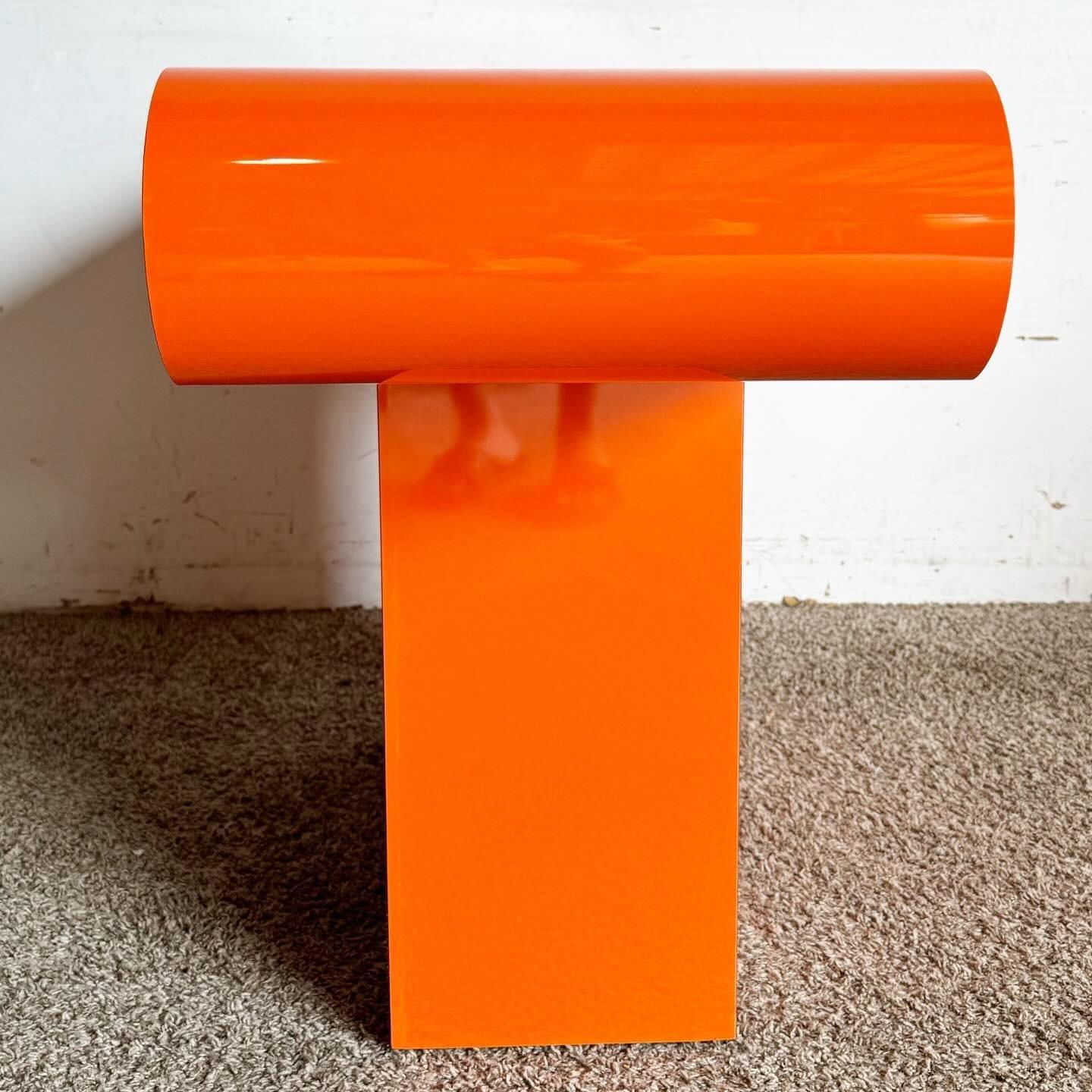 Postmodern Orange Lacquer Laminate Bullnose Console Table For Sale 3