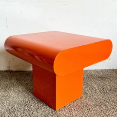 Postmodern Orange Lacquer Laminate Bullnose Side Table