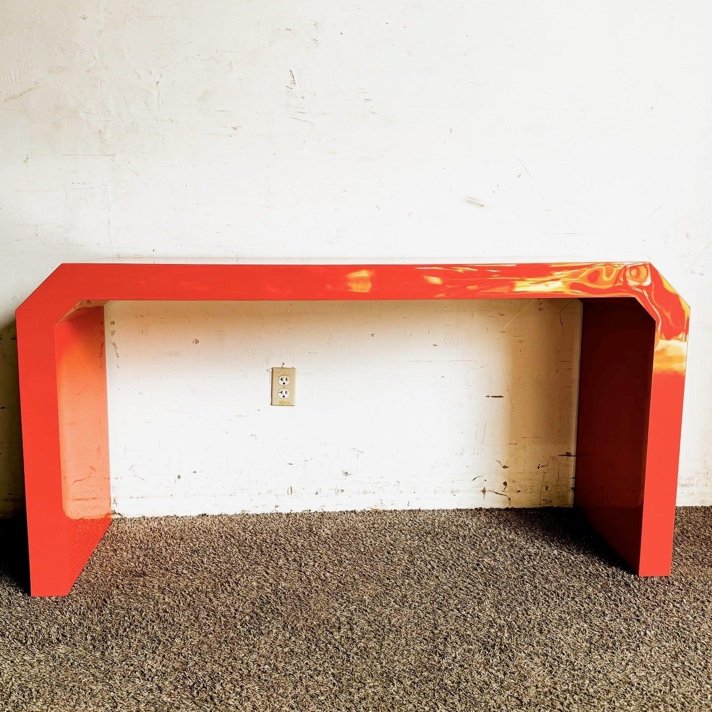 Postmodern Orange Lacquer Laminate Geometric Console Table For Sale 5