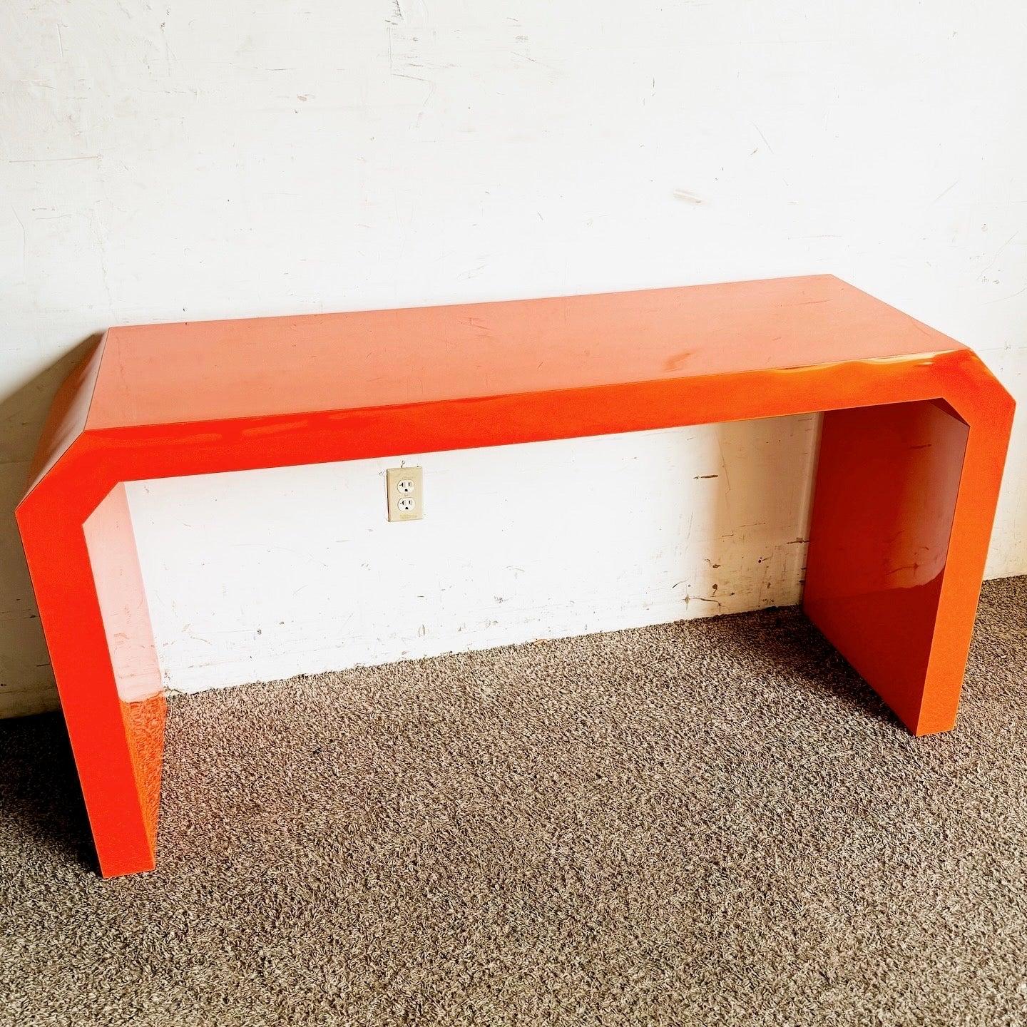 American Postmodern Orange Lacquer Laminate Geometric Console Table For Sale
