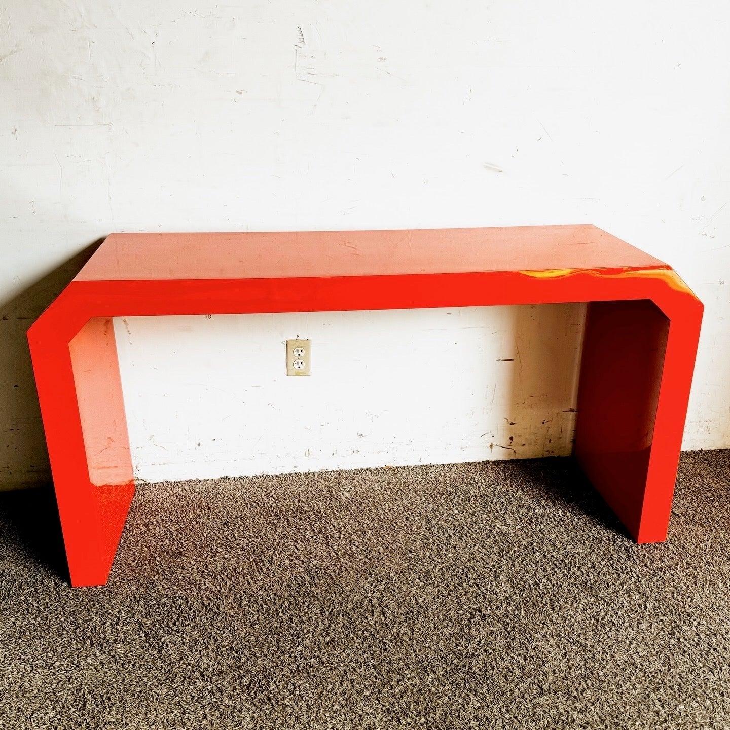 Late 20th Century Postmodern Orange Lacquer Laminate Geometric Console Table For Sale