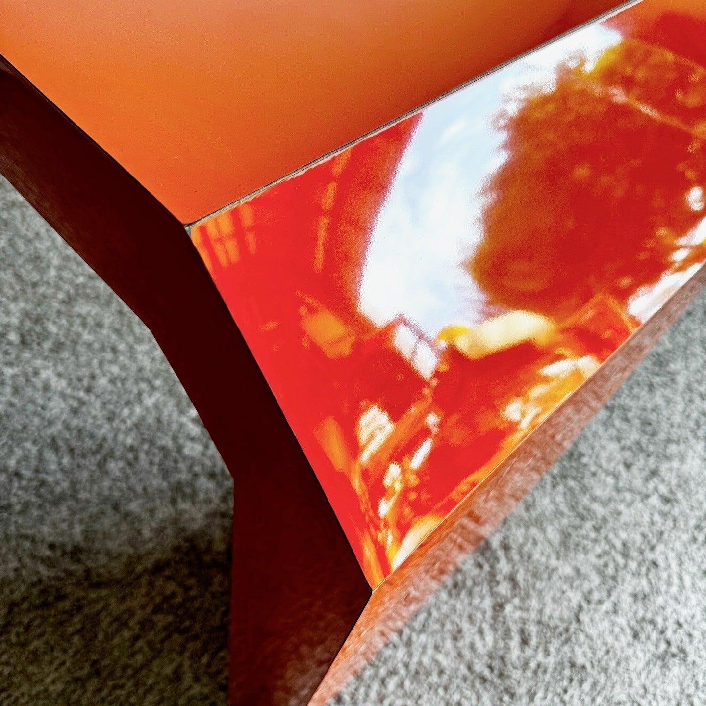 Wood Postmodern Orange Lacquer Laminate Geometric Console Table For Sale