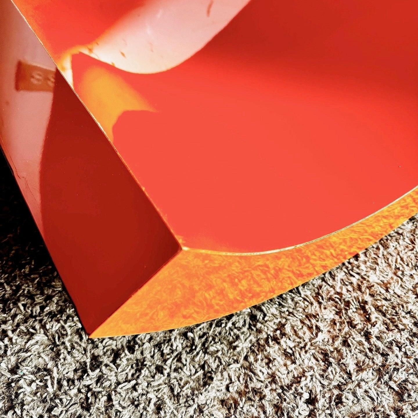 Late 20th Century Postmodern Orange Lacquer Laminate Scroll Waterfall Coffee Table