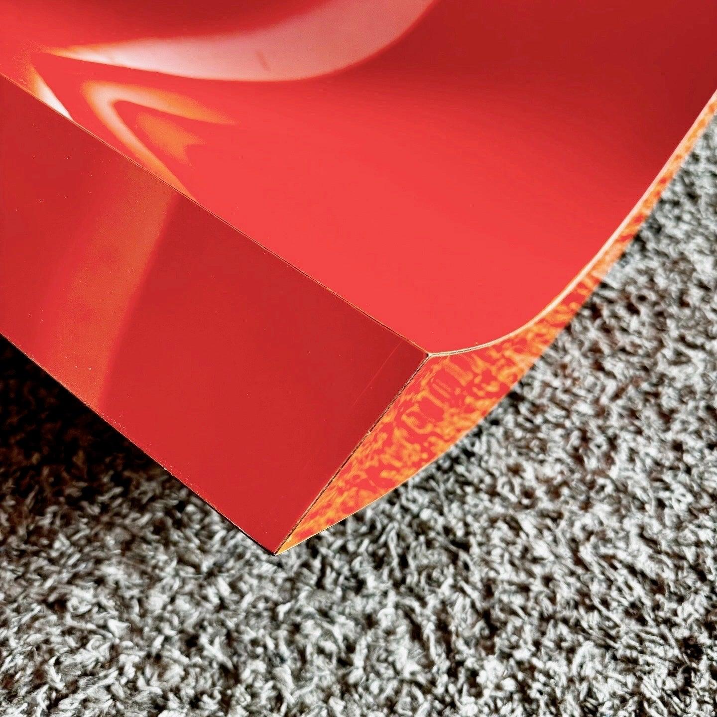 Postmodern Orange Lacquer Laminate Scroll Waterfall Coffee Table 1