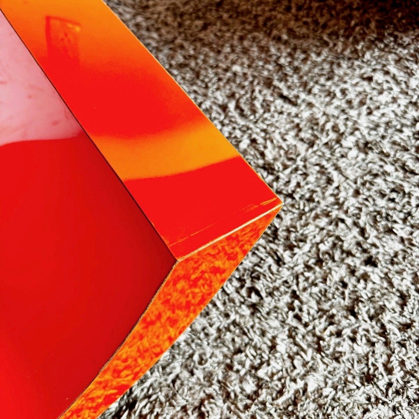 Postmodern Orange Lacquer Laminate Scroll Waterfall Coffee Table 2