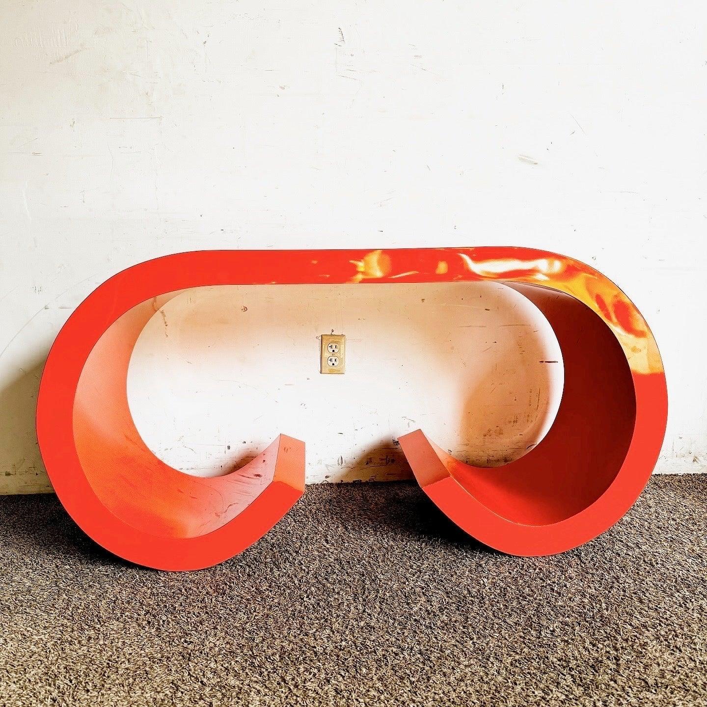 Postmodern Orange Lacquer Laminate Scroll Waterfall Console Table In Good Condition For Sale In Delray Beach, FL