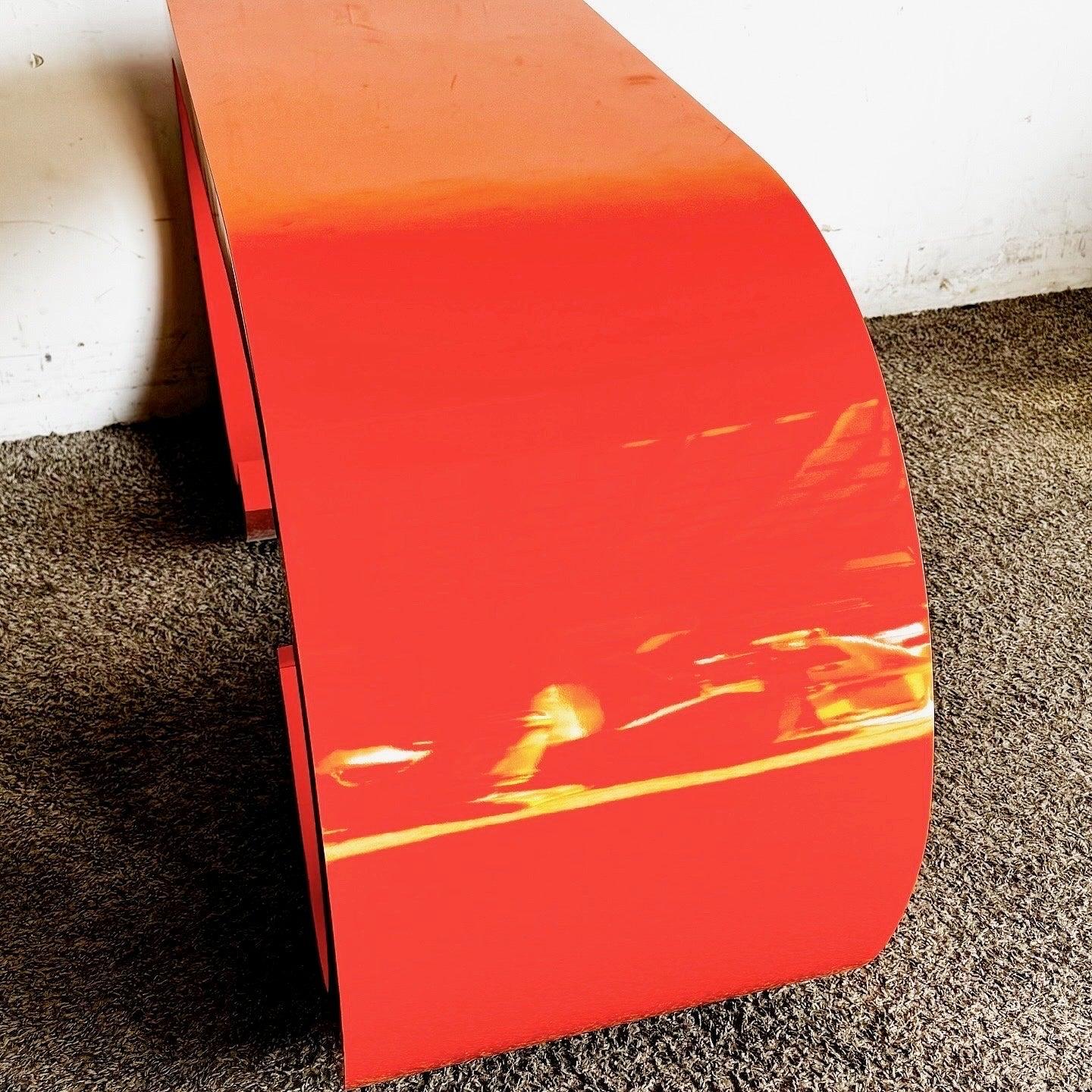 Postmodern Orange Lacquer Laminate Scroll Waterfall Console Table For Sale 1