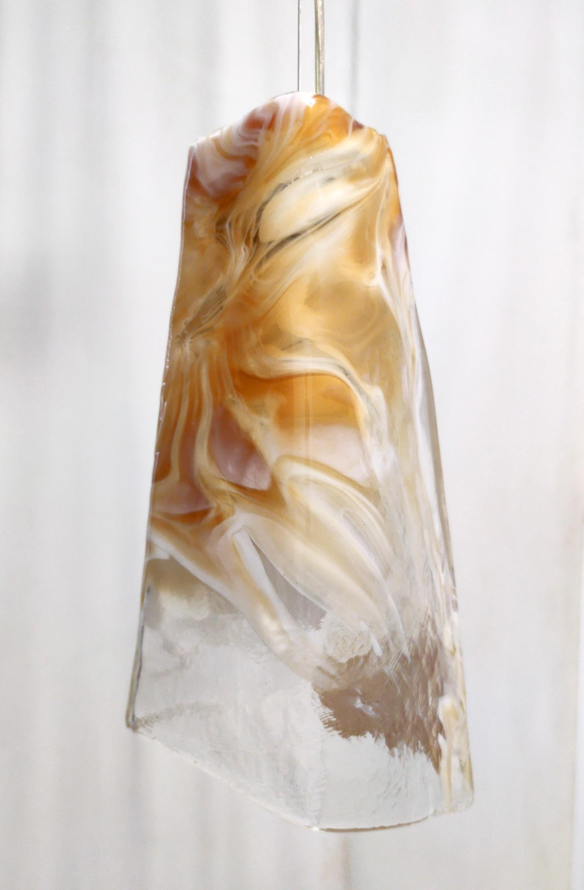 Lampe à suspension postmoderne en verre de Murano orange et laiton de La Murrina, Italie, années 1980 en vente 5