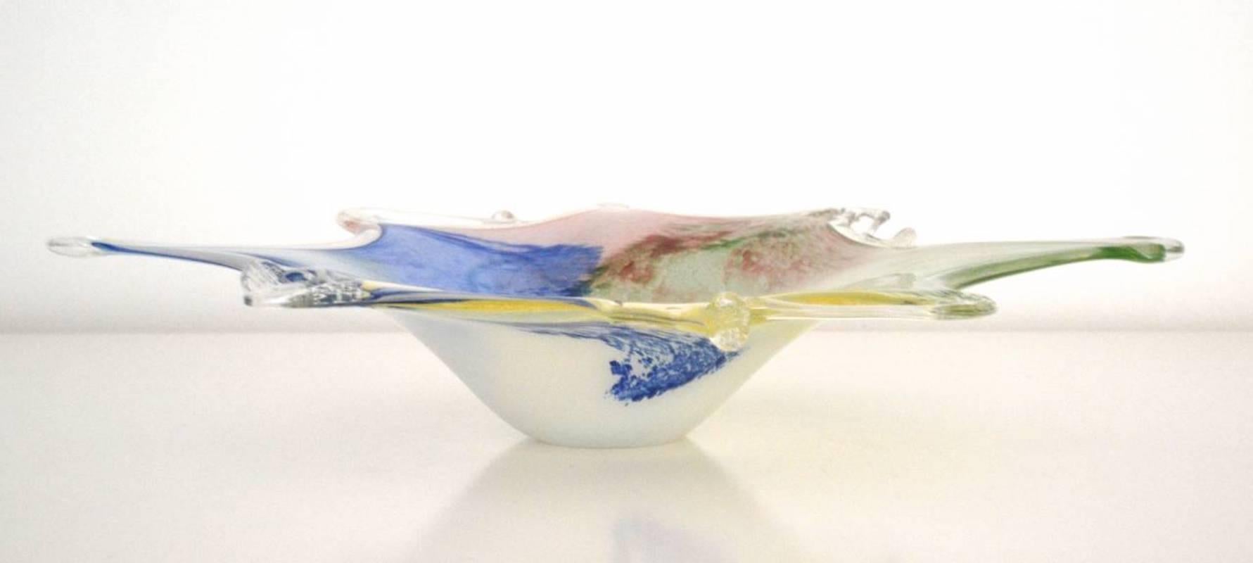 Italian Postmodern Organic Form Blown Glass Bowl For Sale
