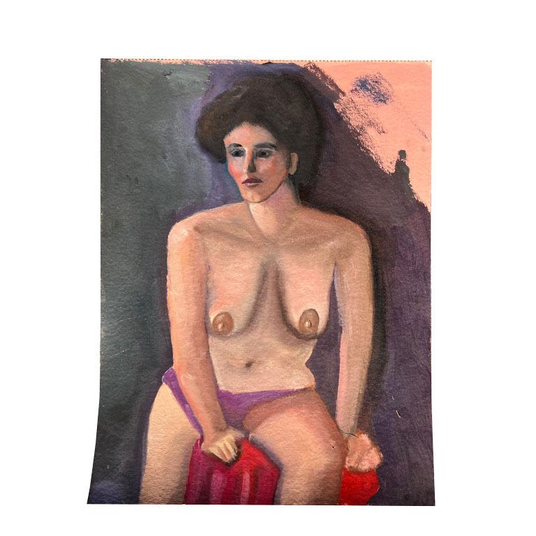 Postmodern Outsider Artist Nude Portrait Painting of a Woman by Clair Seglem In Good Condition For Sale In Oklahoma City, OK