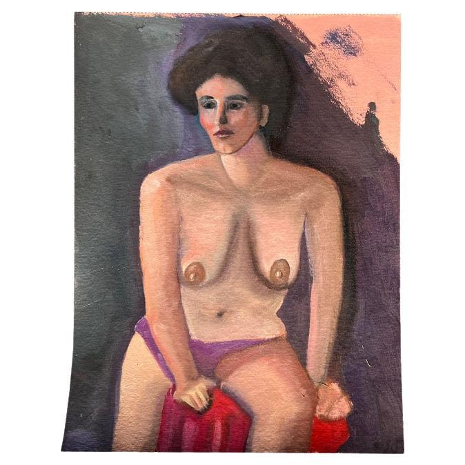 Postmodern Outsider Artist Nude Portrait Painting of a Woman by Clair Seglem