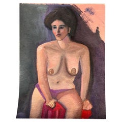 Postmodern Outsider Artist Nude Portrait Painting of a Woman by Clair Seglem