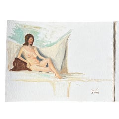 Postmodern Outsider Portrait Painting of a Woman in the Nude - Clair Seglem 1988