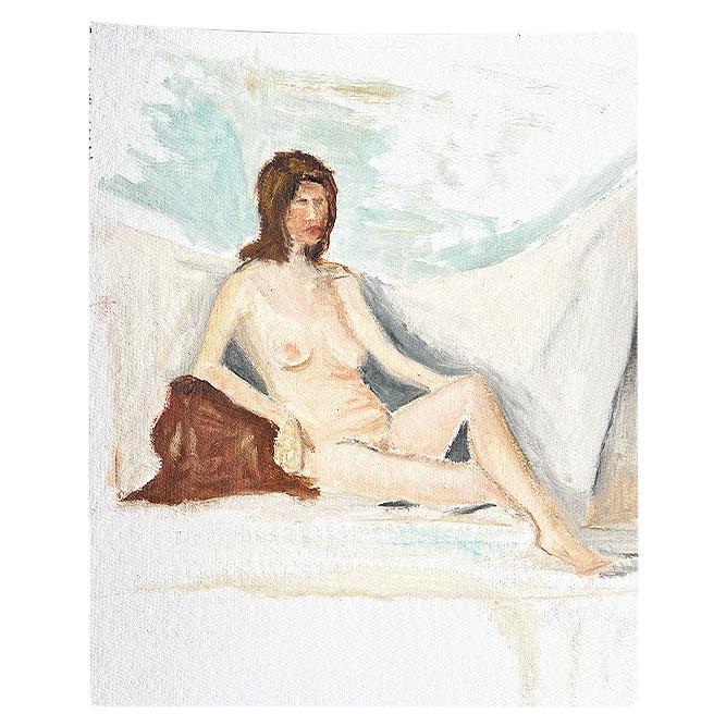 Postmodern Outsider Portrait Painting of a Woman in the Nude - Clair Seglem 1988