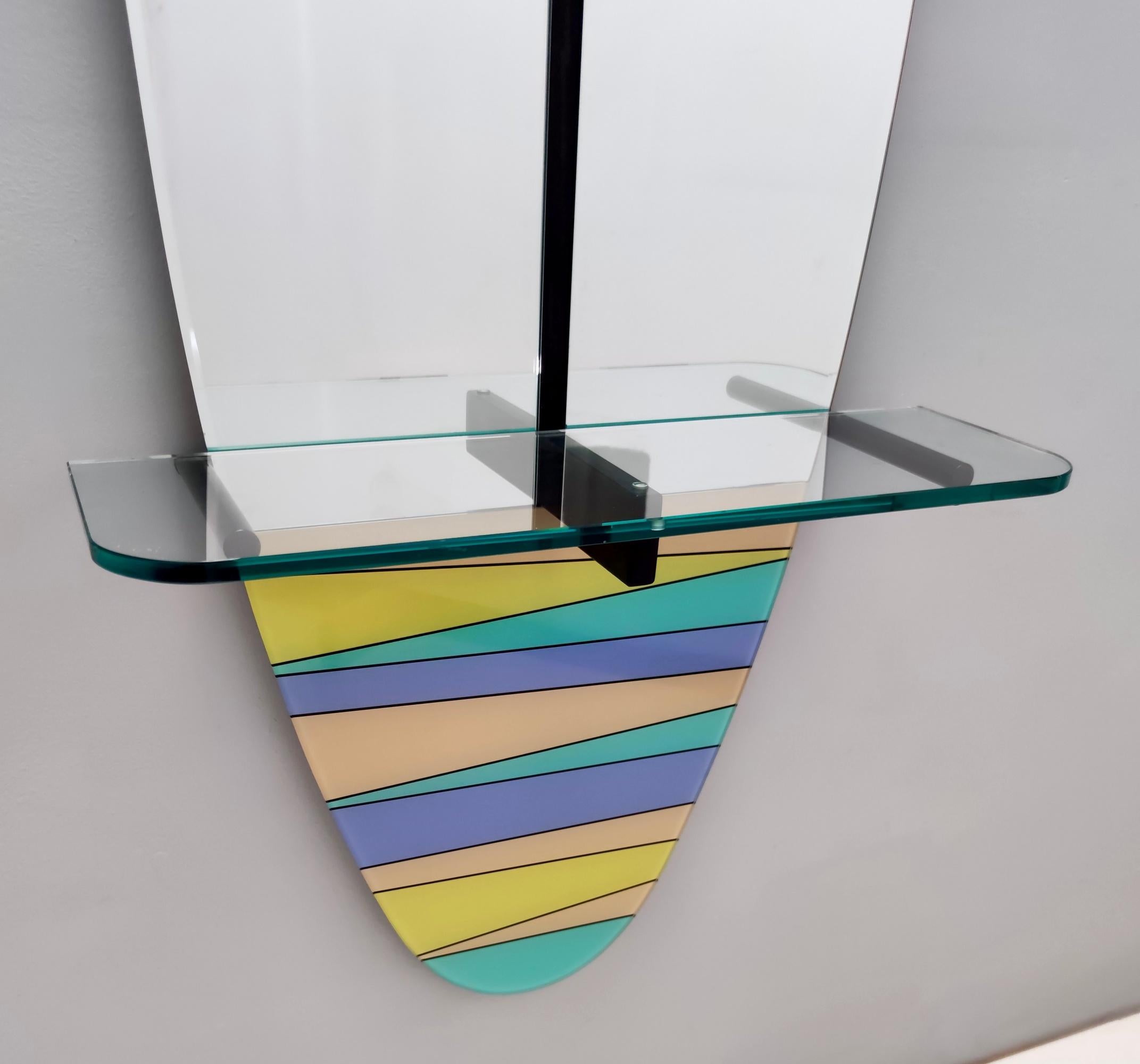 Postmodern Oval Wall-Mounted Entryway Mirror and Console Table with Glass Top For Sale 2