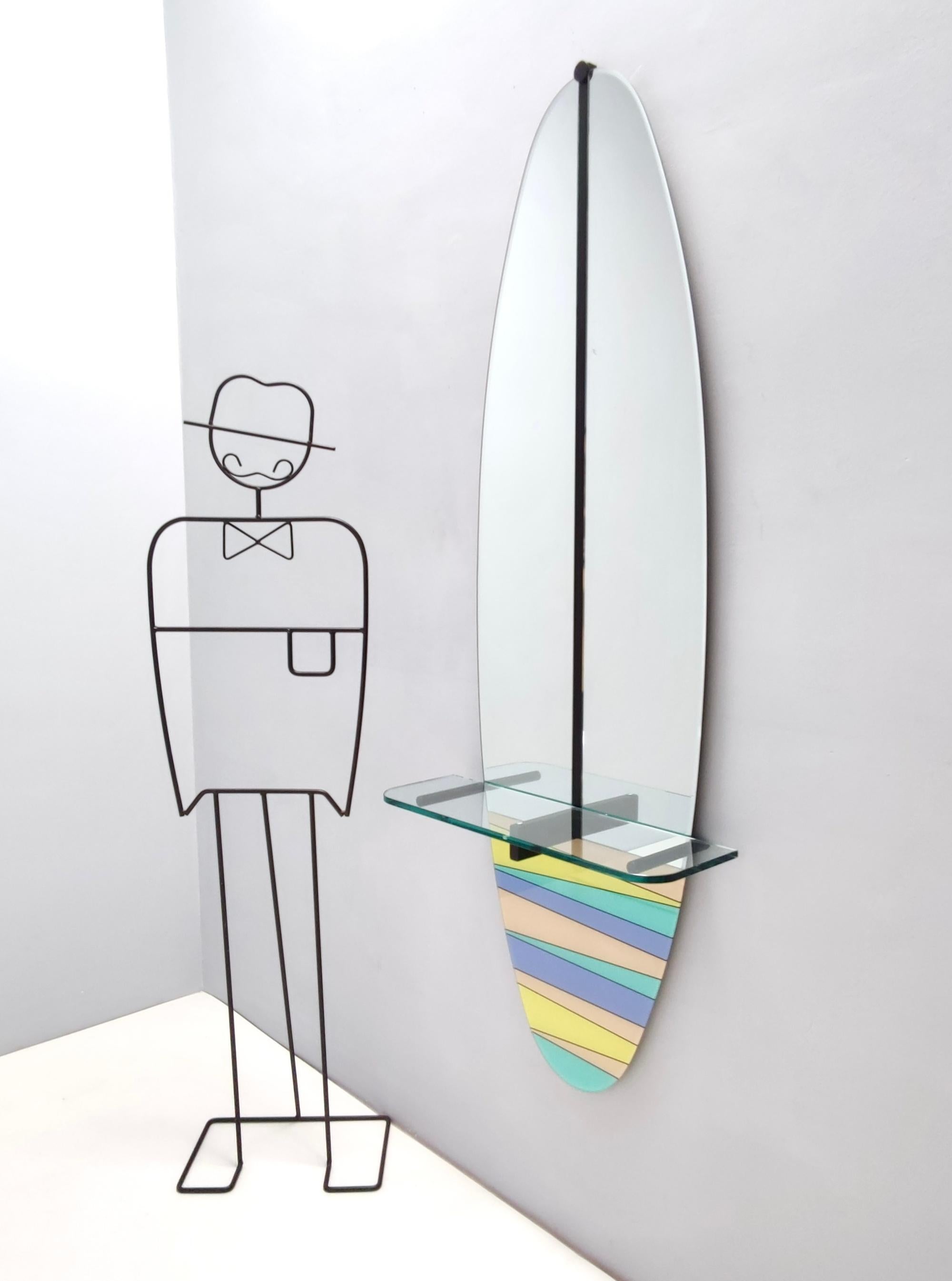 Post-Modern Postmodern Oval Wall-Mounted Entryway Mirror and Console Table with Glass Top For Sale