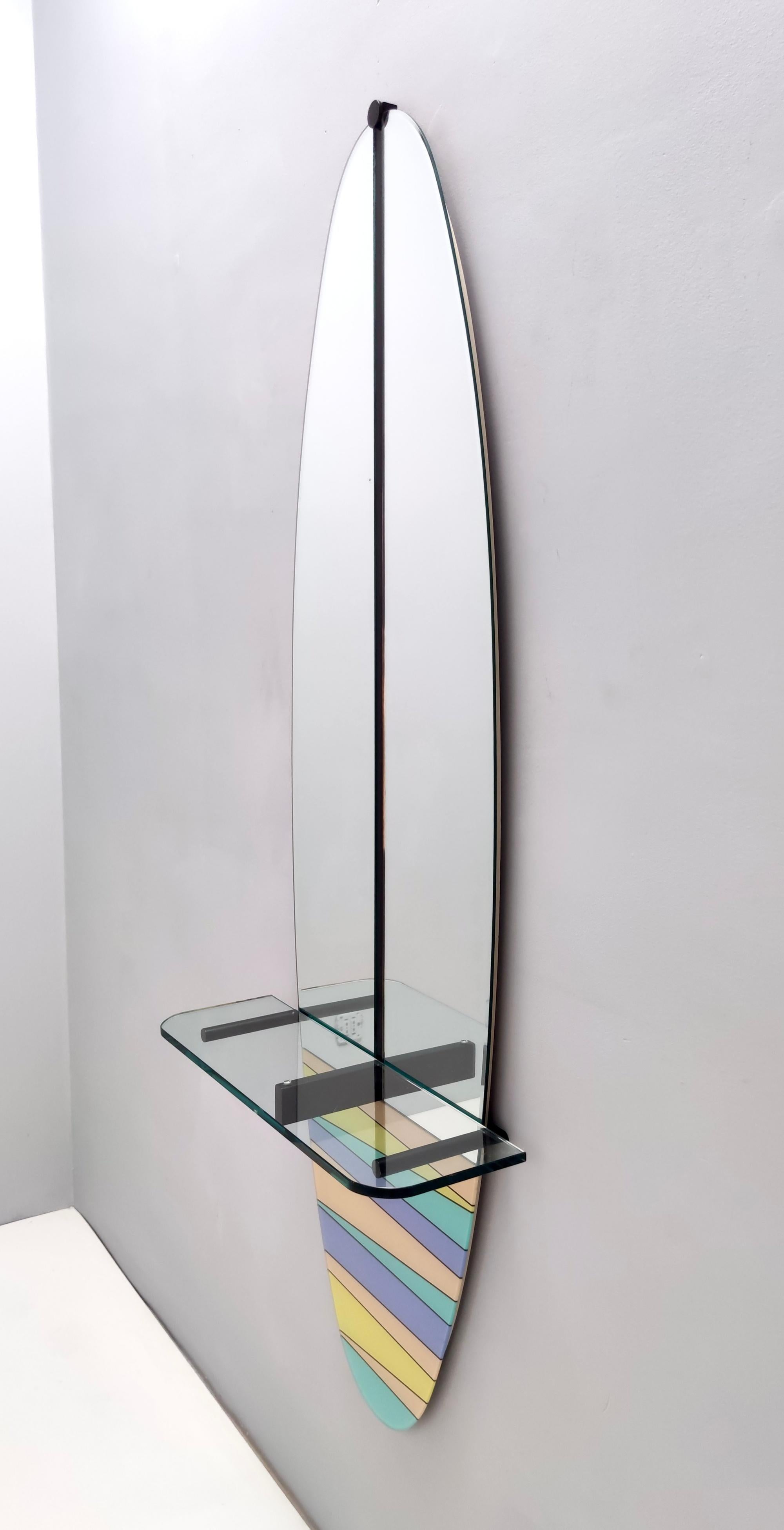 Late 20th Century Postmodern Oval Wall-Mounted Entryway Mirror and Console Table with Glass Top For Sale
