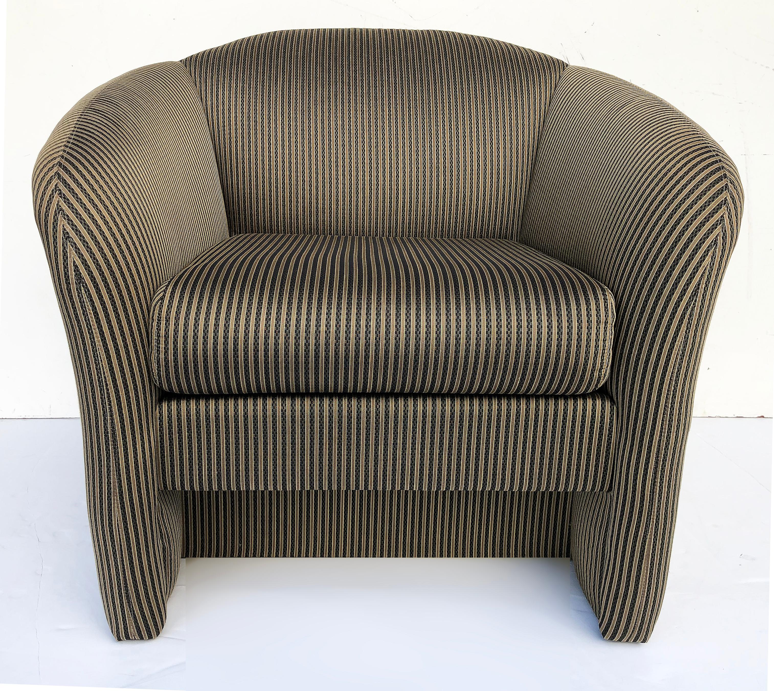 Postmodern overscale custom lounge club chairs, a pair

Offered for sale is a pair of custom made lounge chairs from a High Point, North Carolina Manufacturer. These high-end chairs are well-made with great craftsmanship and are quite comfortable.