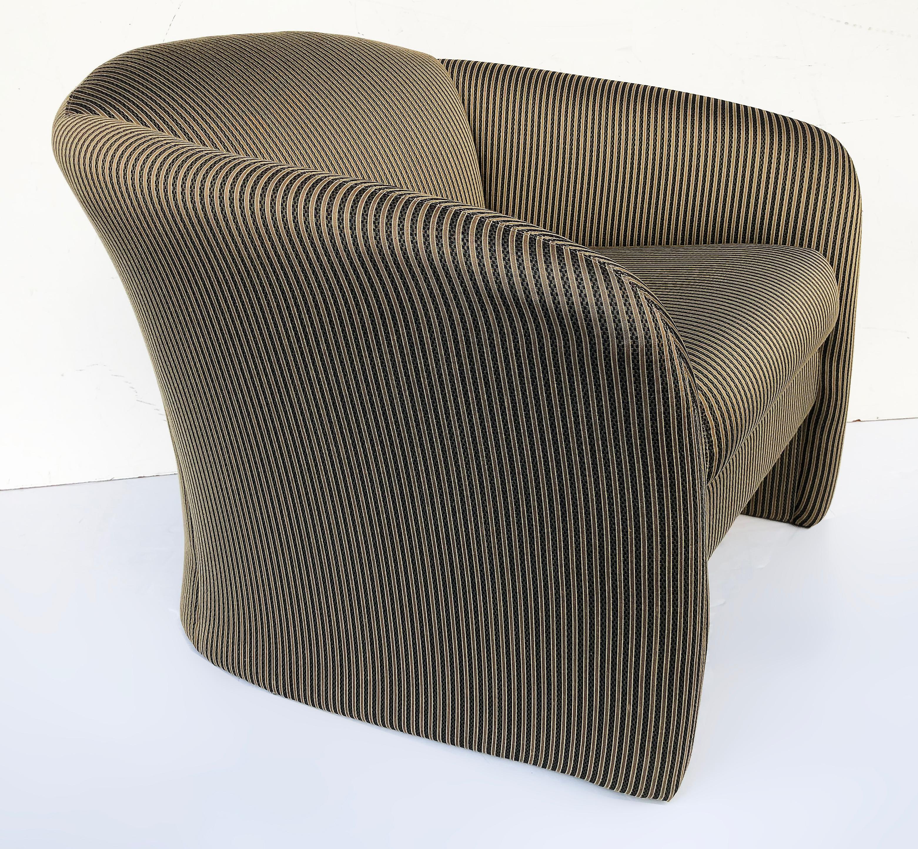 Fabric Postmodern Overscale Custom Lounge Club Chairs, a Pair
