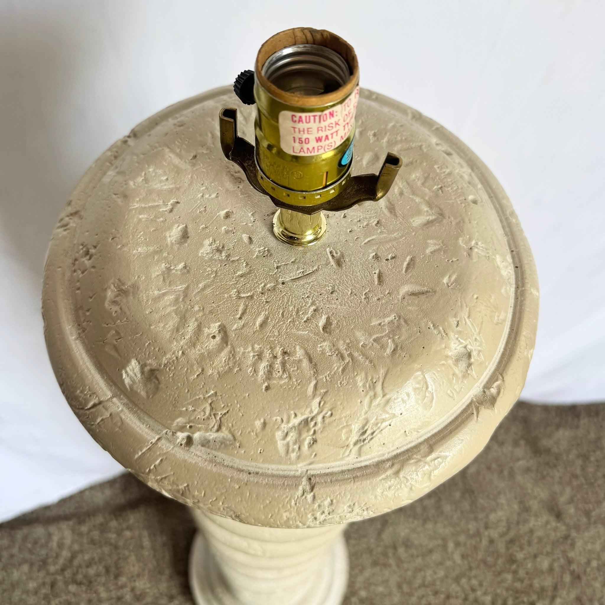 Postmodern Plaster Swirl Floor Lamp with sculptural spiral form and two-tone plaster finish—stylish ambient lighting and retro-modern statement.
 

 We sell items as acquired, without restoring or repairing. Vintage pieces may have age-related wear.