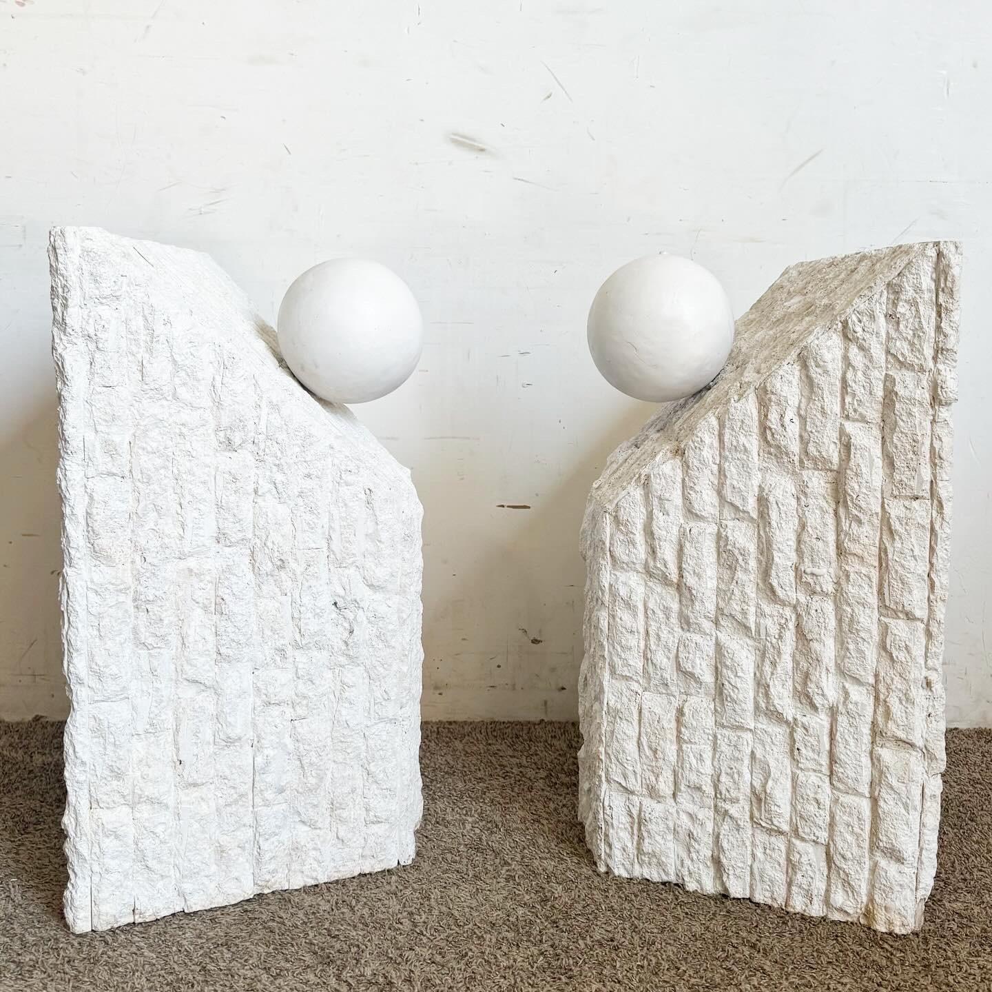 Postmodern Painted White Tessellated Stone Table Bases - a Pair In Good Condition For Sale In Delray Beach, FL