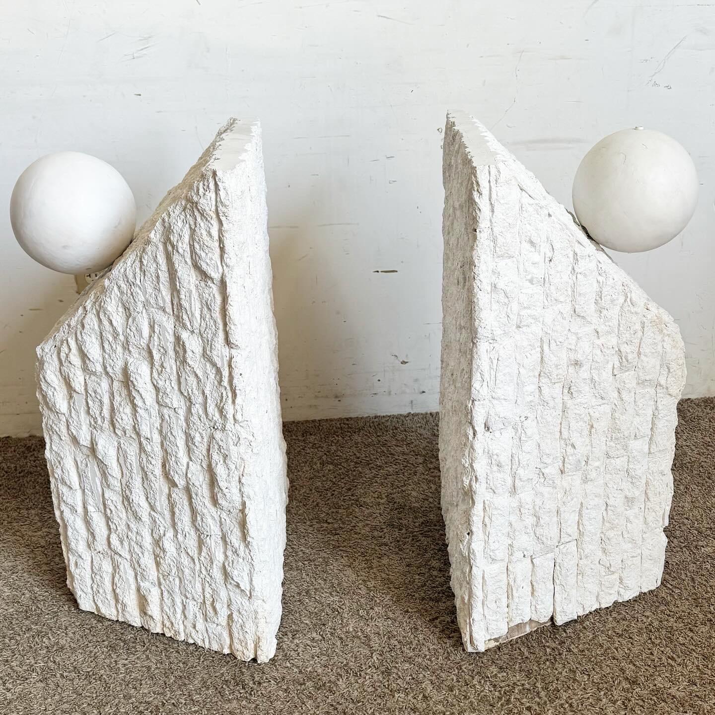 Late 20th Century Postmodern Painted White Tessellated Stone Table Bases - a Pair For Sale