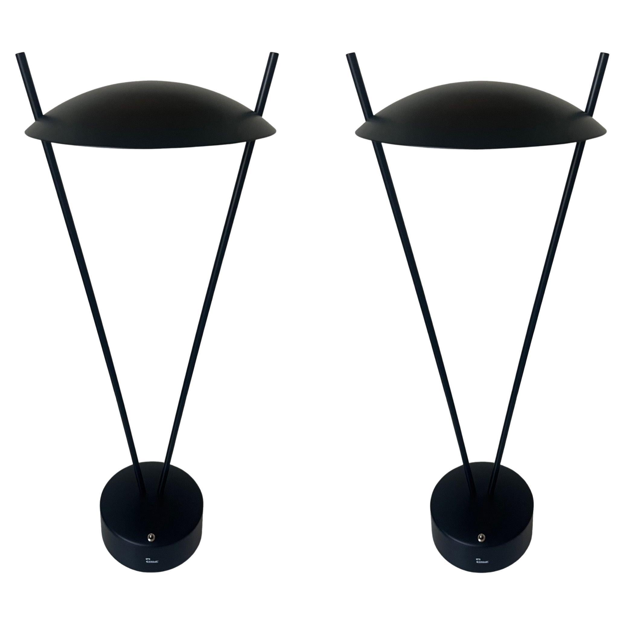 Postmodern Pair of Black Table Lamps by Leonardo Marelli for Estiluz, 1980s