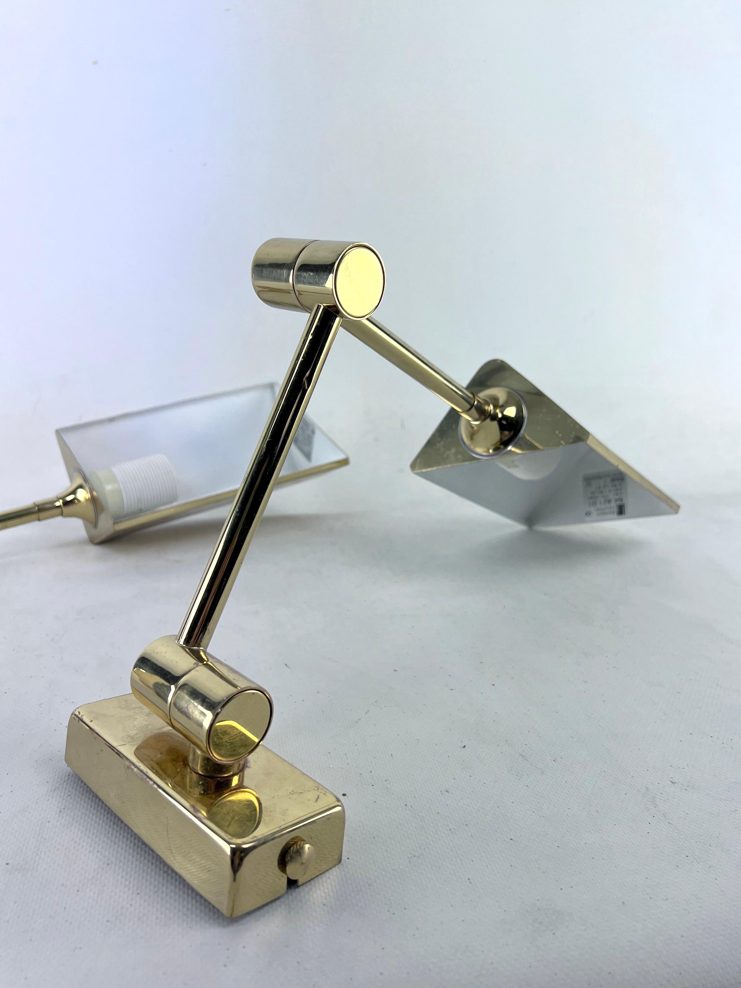 Postmodern pair of brass wall lamps by Baulmann Leuchten. Germany 1980s For Sale 5