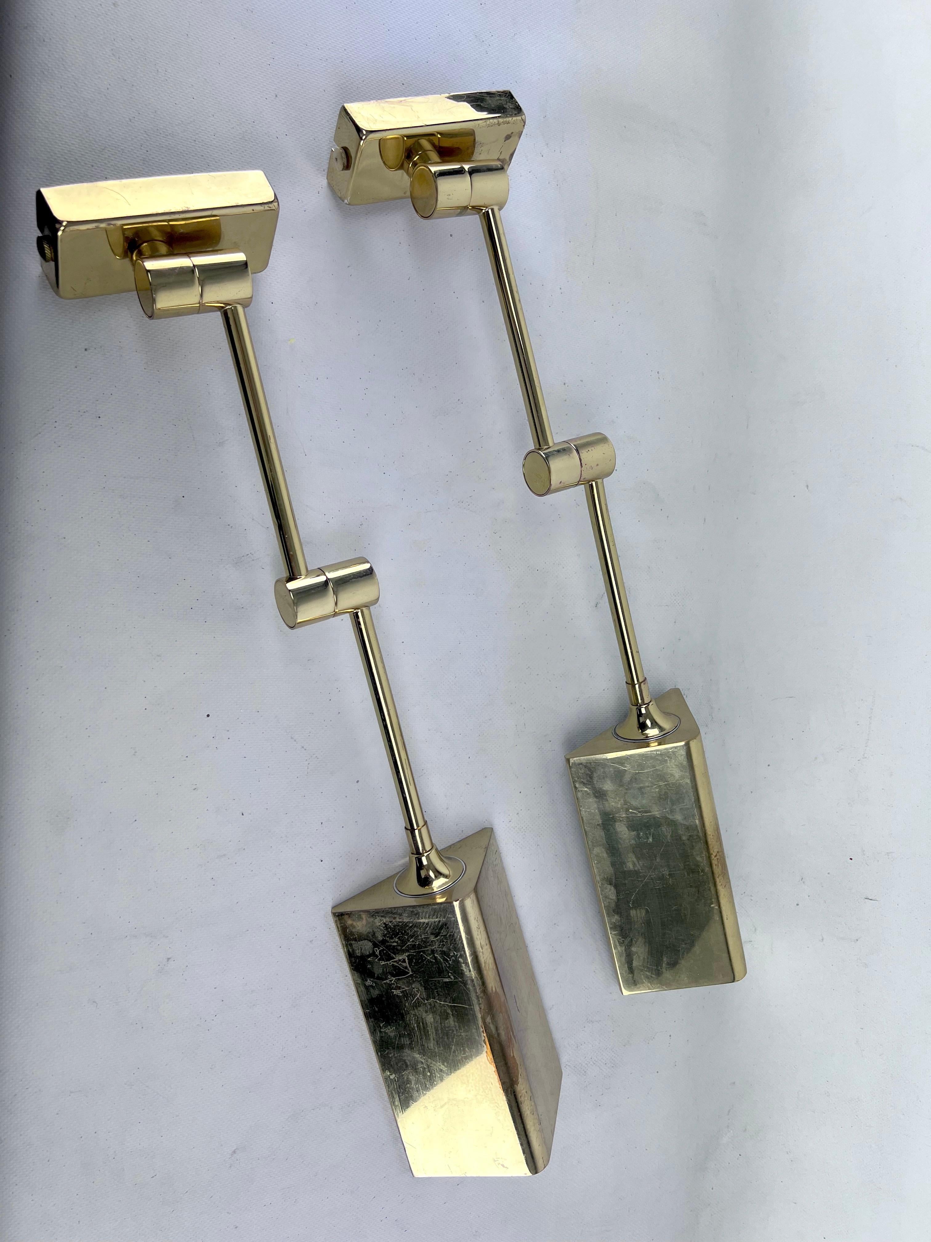 Postmodern pair of brass wall lamps by Baulmann Leuchten. Germany 1980s For Sale 6
