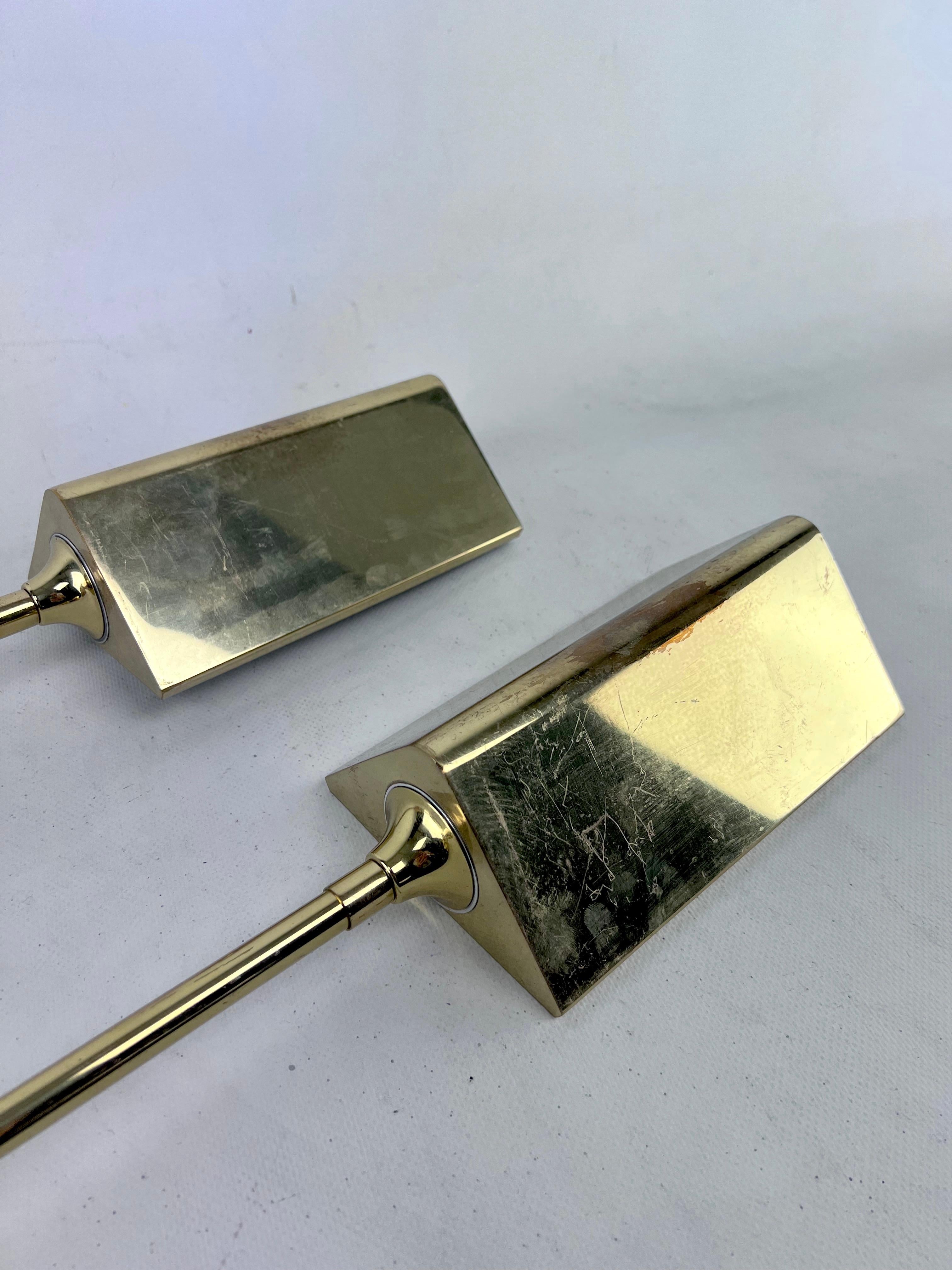 Postmodern pair of brass wall lamps by Baulmann Leuchten. Germany 1980s For Sale 7