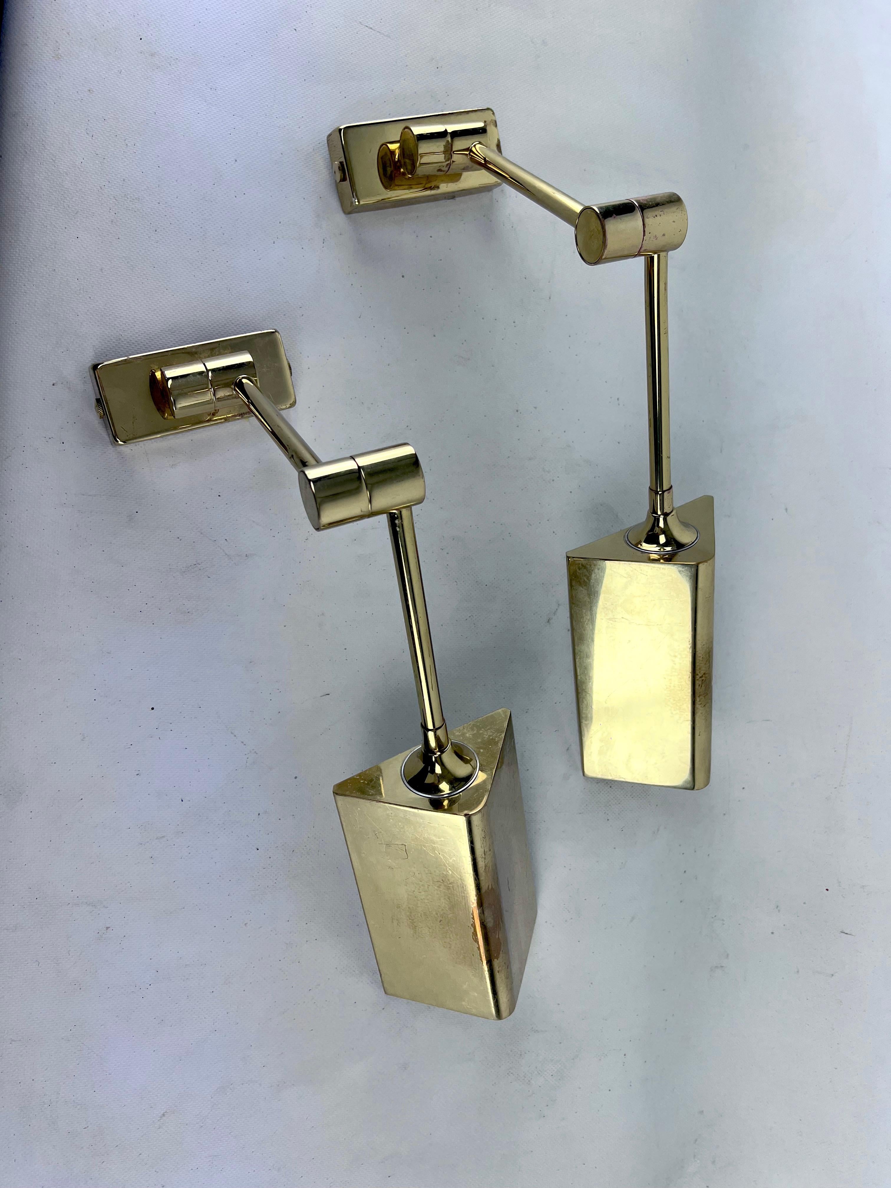 Brass Postmodern pair of brass wall lamps by Baulmann Leuchten. Germany 1980s For Sale