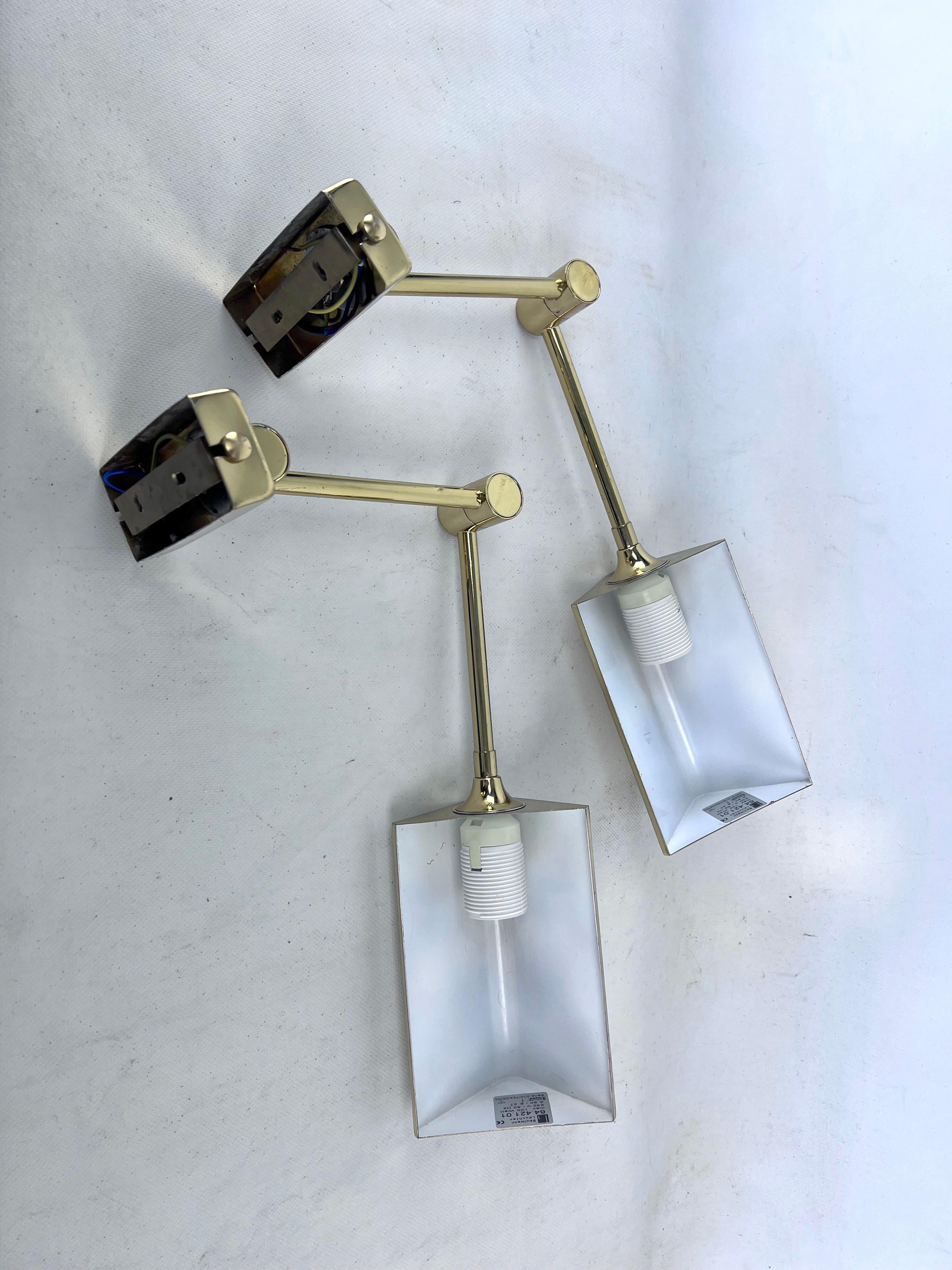 Postmodern pair of brass wall lamps by Baulmann Leuchten. Germany 1980s For Sale 1