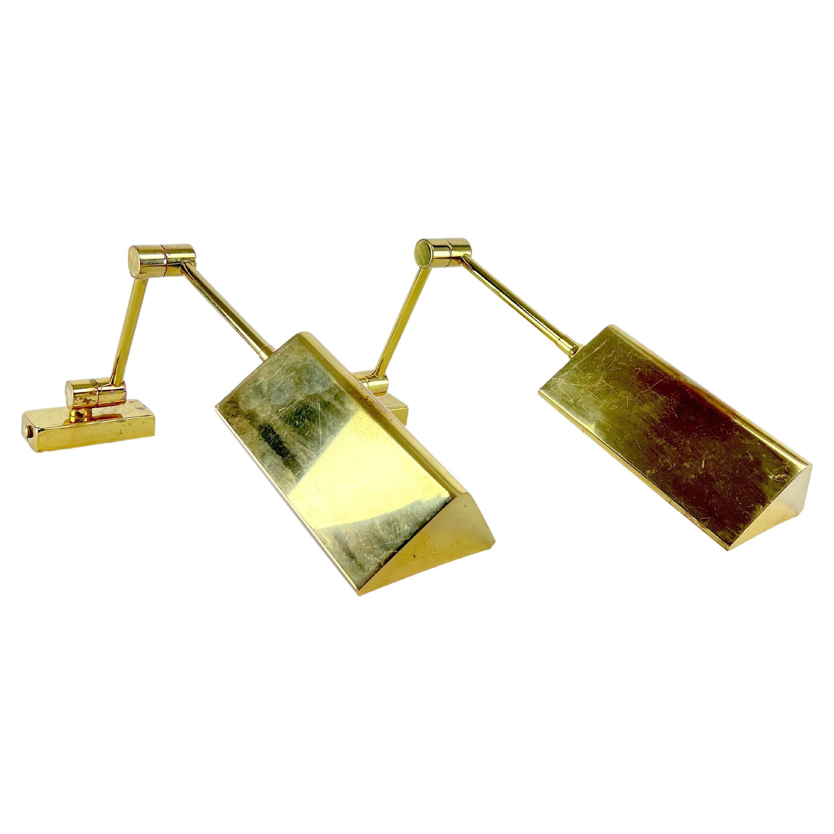 Postmodern pair of brass wall lamps by Baulmann Leuchten. Germany 1980s For Sale