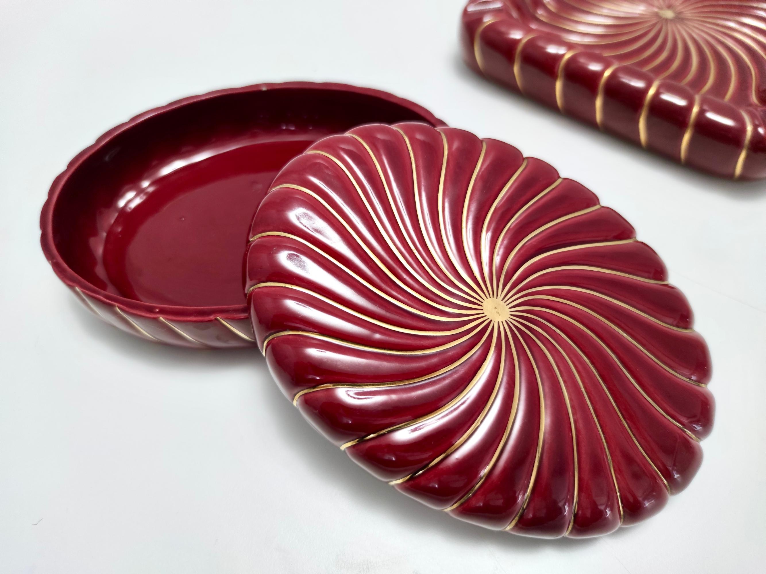 Postmodern Pair of Burgundy Glazed Ceramic Vide-Pouches by Tommaso Barbi 2