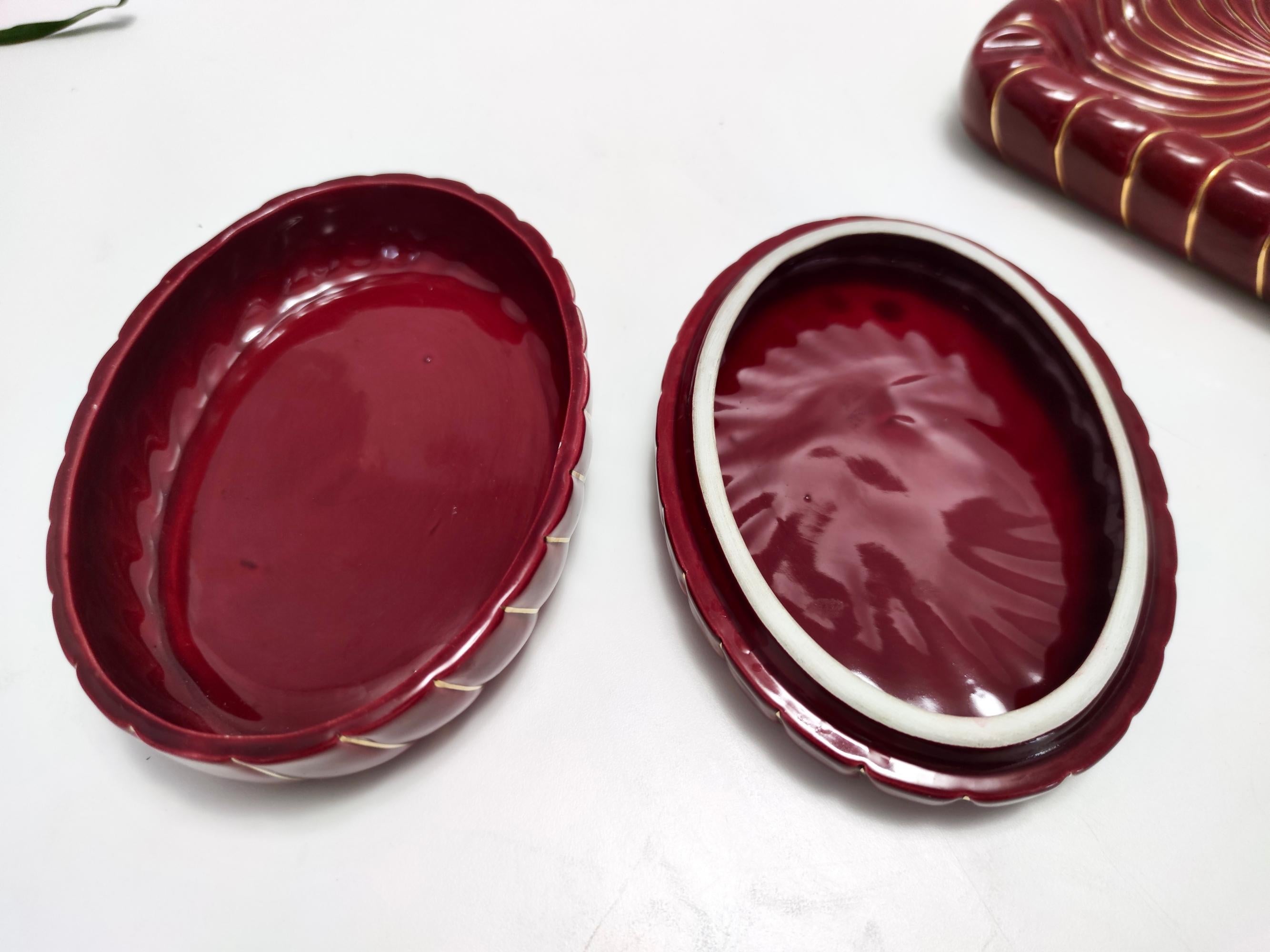 Postmodern Pair of Burgundy Glazed Ceramic Vide-Pouches by Tommaso Barbi 3