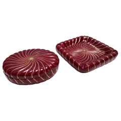 Postmodern Pair of Burgundy Glazed Ceramic Vide-Pouches by Tommaso Barbi
