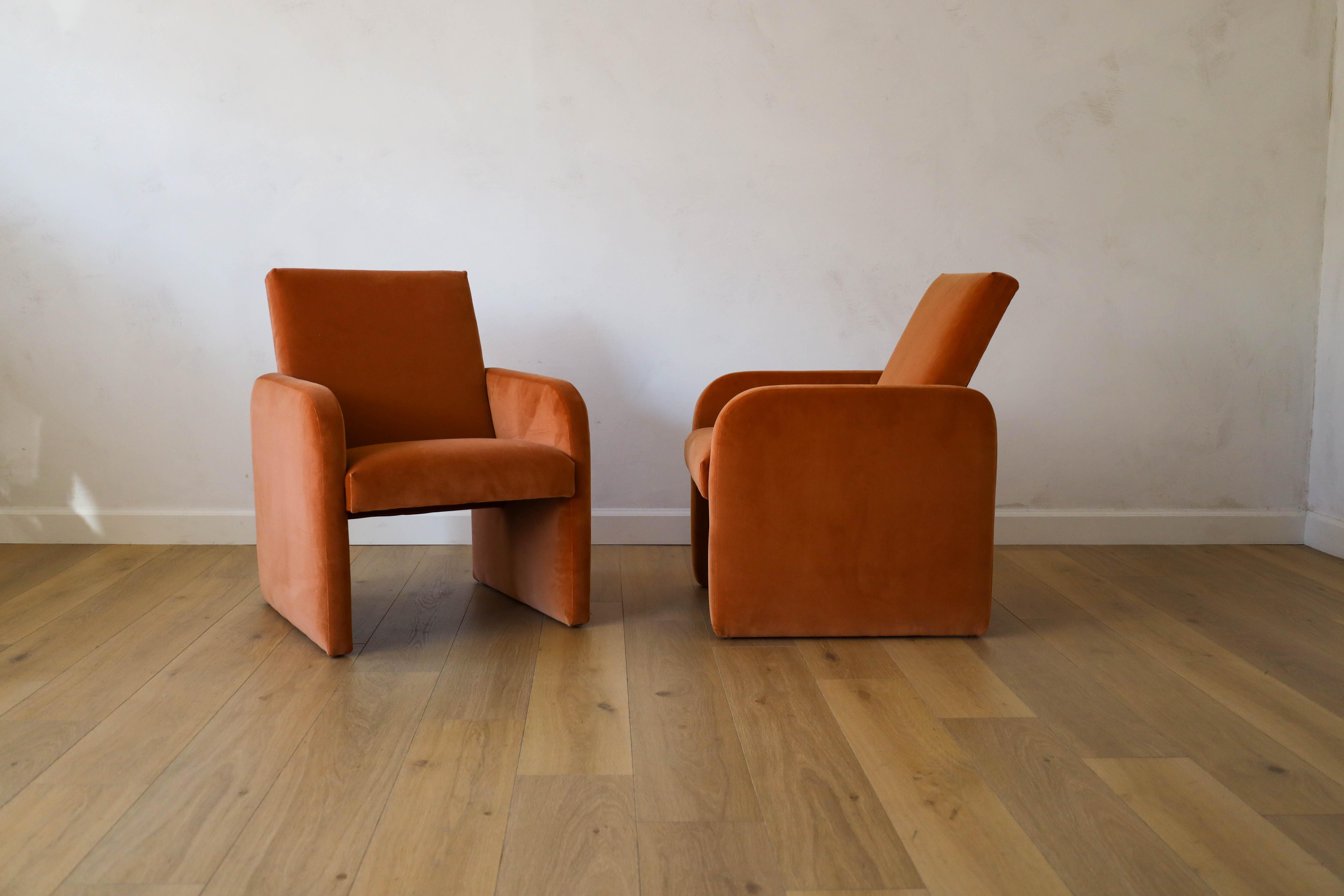 Czech Postmodern Pair of Chairs in Performance Velvet Fabrics, Prague 1970s For Sale