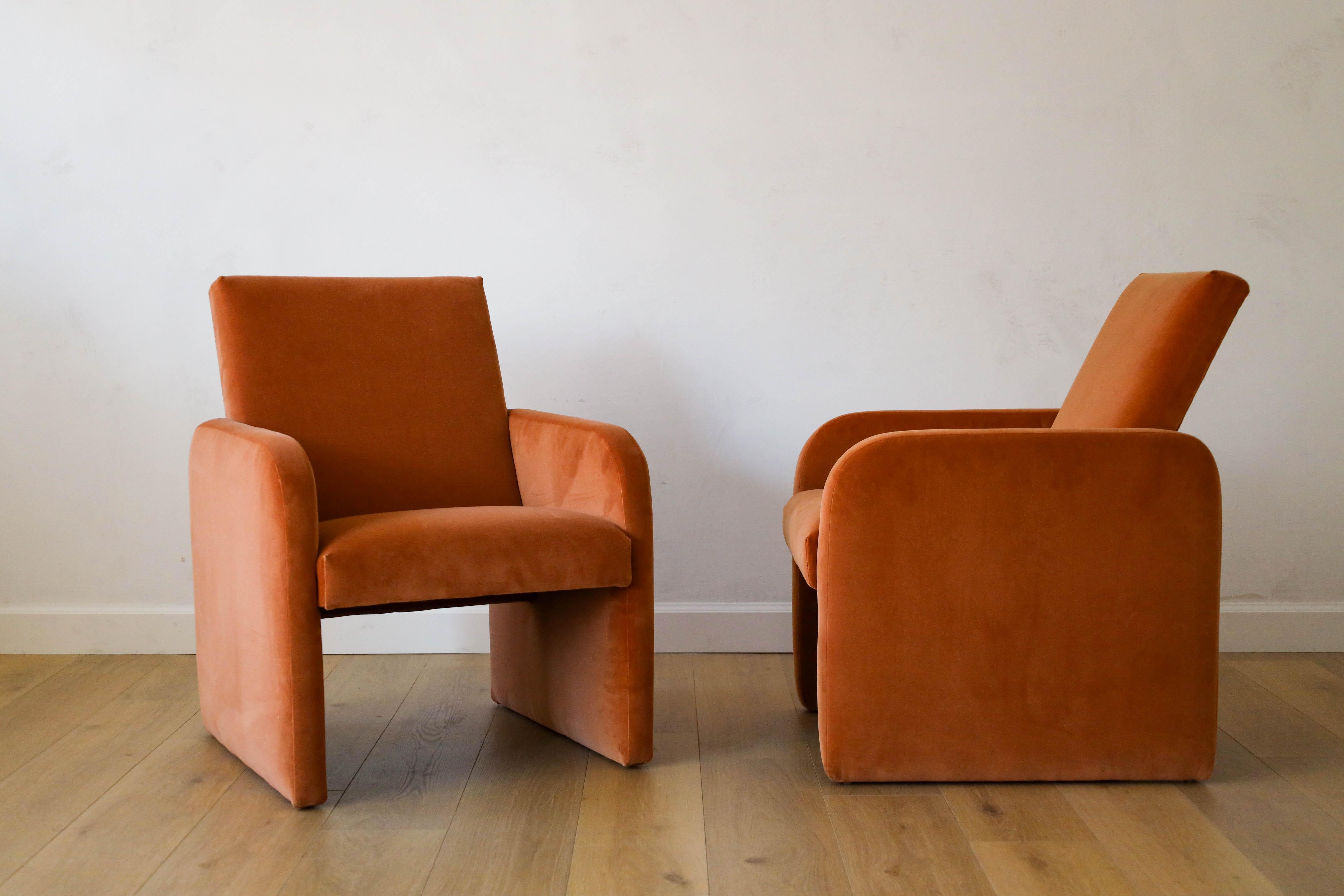 Postmodern Pair of Chairs in Performance Velvet Fabrics, Prague 1970s In Excellent Condition For Sale In Dallas, TX