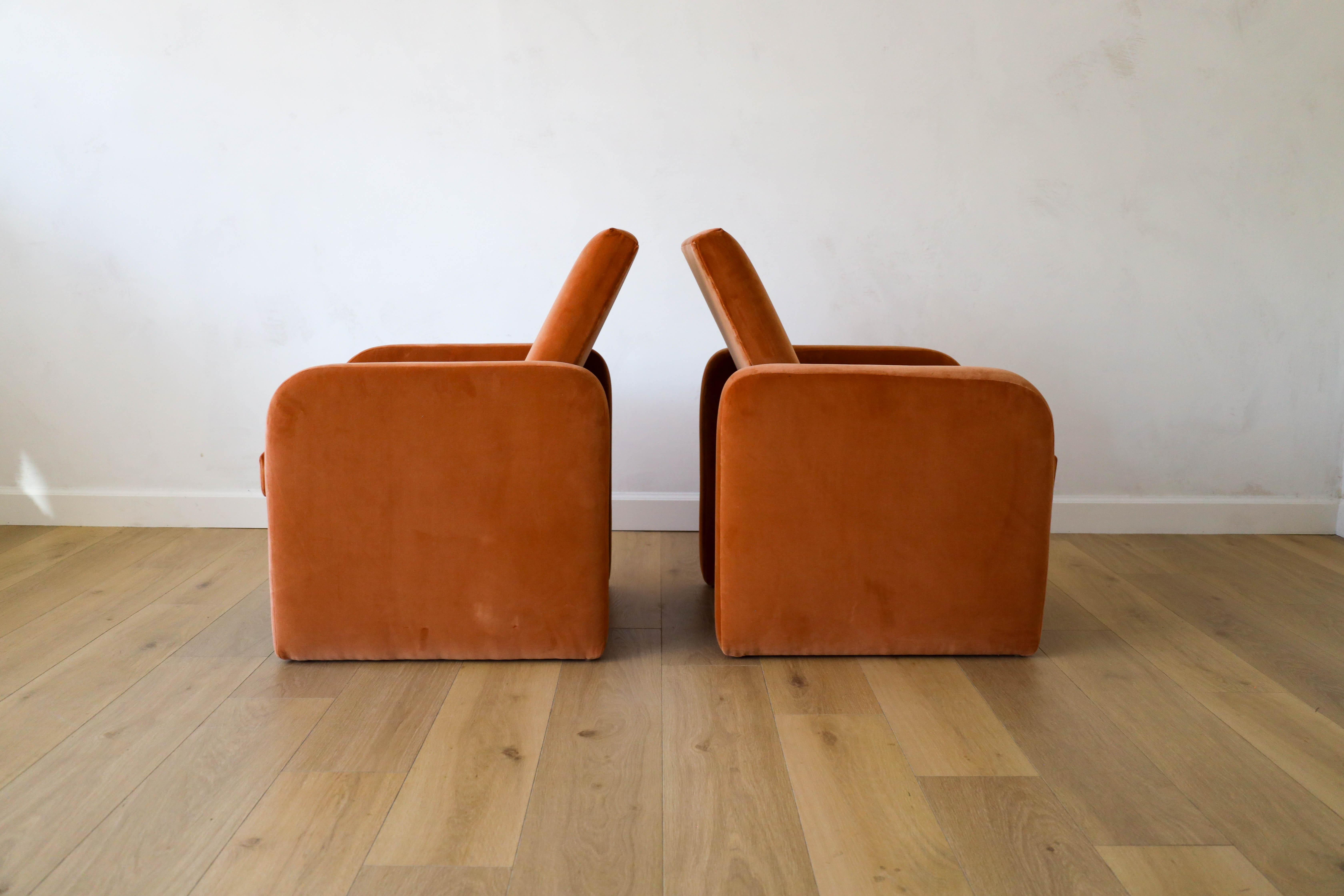Postmodern Pair of Chairs in Performance Velvet Fabrics, Prague 1970s For Sale 1