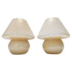 Retro Postmodern Pair of Cream Color Encased Murano Glass Table Lamps by Venini, Italy
