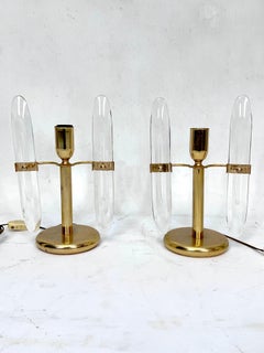 Postmodern pair of gilded metal and glass table lamps by Stilkronen. Italy 70s