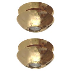 Postmodern Pair of Gold Metal Flush Mounts by Blauet, Barcelona, 1980s