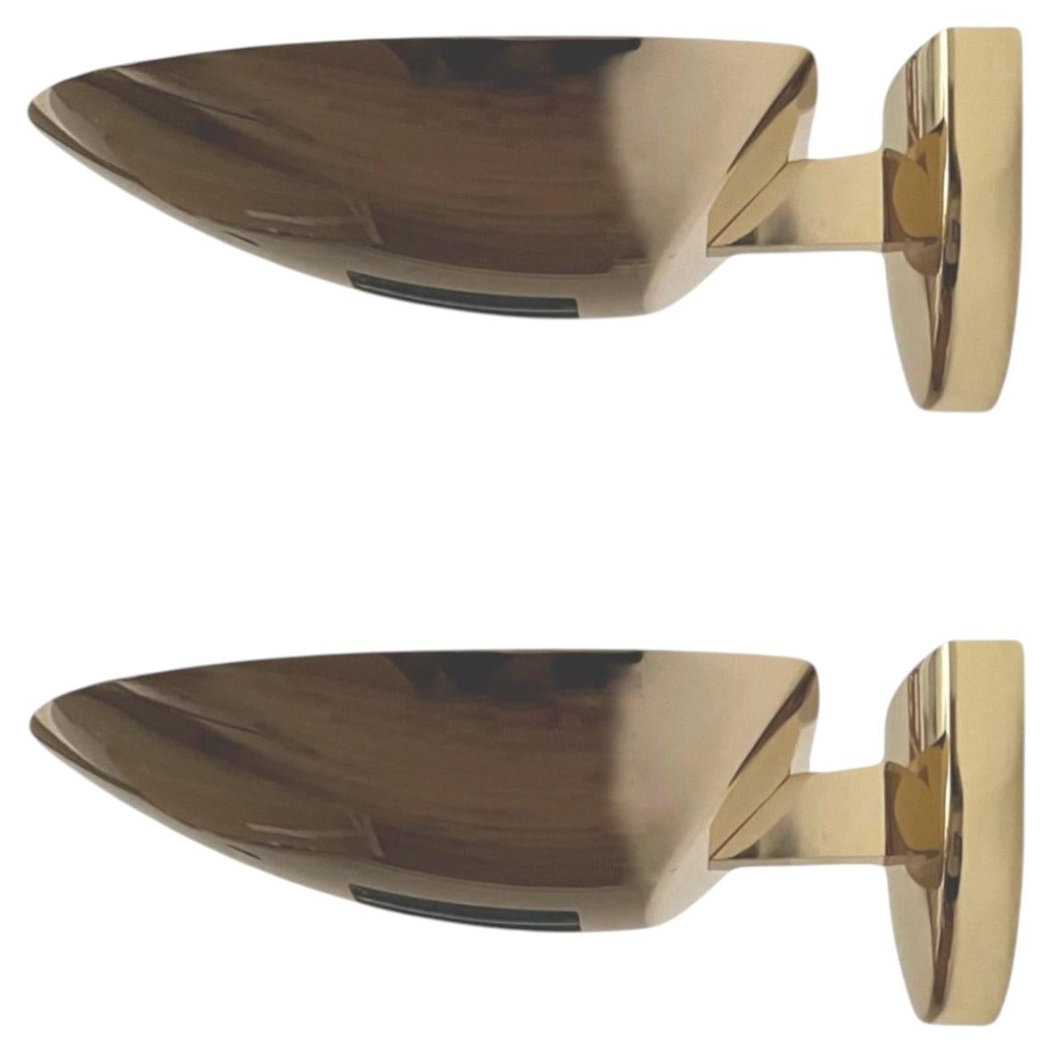 Postmodern Pair of Gold Metal Wall Sconces by Estiluz, Barcelona, 1980s