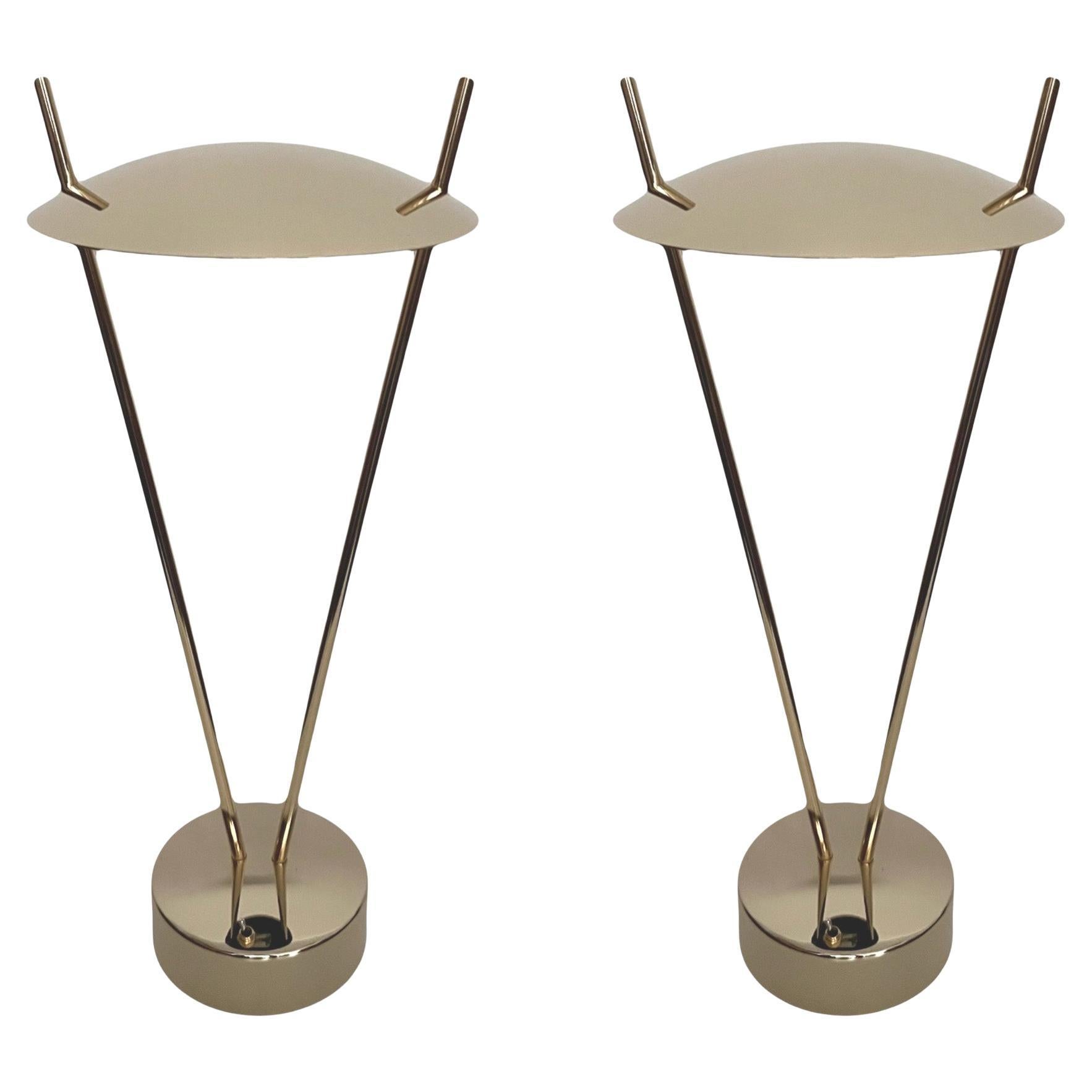 Postmodernes Paar Gold-Tischlampen von Leonardo Marelli für Estiluz, 1980er Jahre