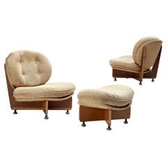 Postmodern Pair of Lounge Chairs with Ottoman in Mahogany