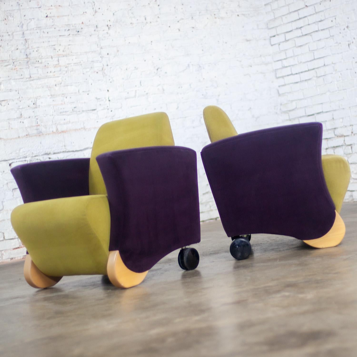 Coppia postmoderna di sedie lounge club Martin Brattrud Think Fast Purple & Greene in vendita 4