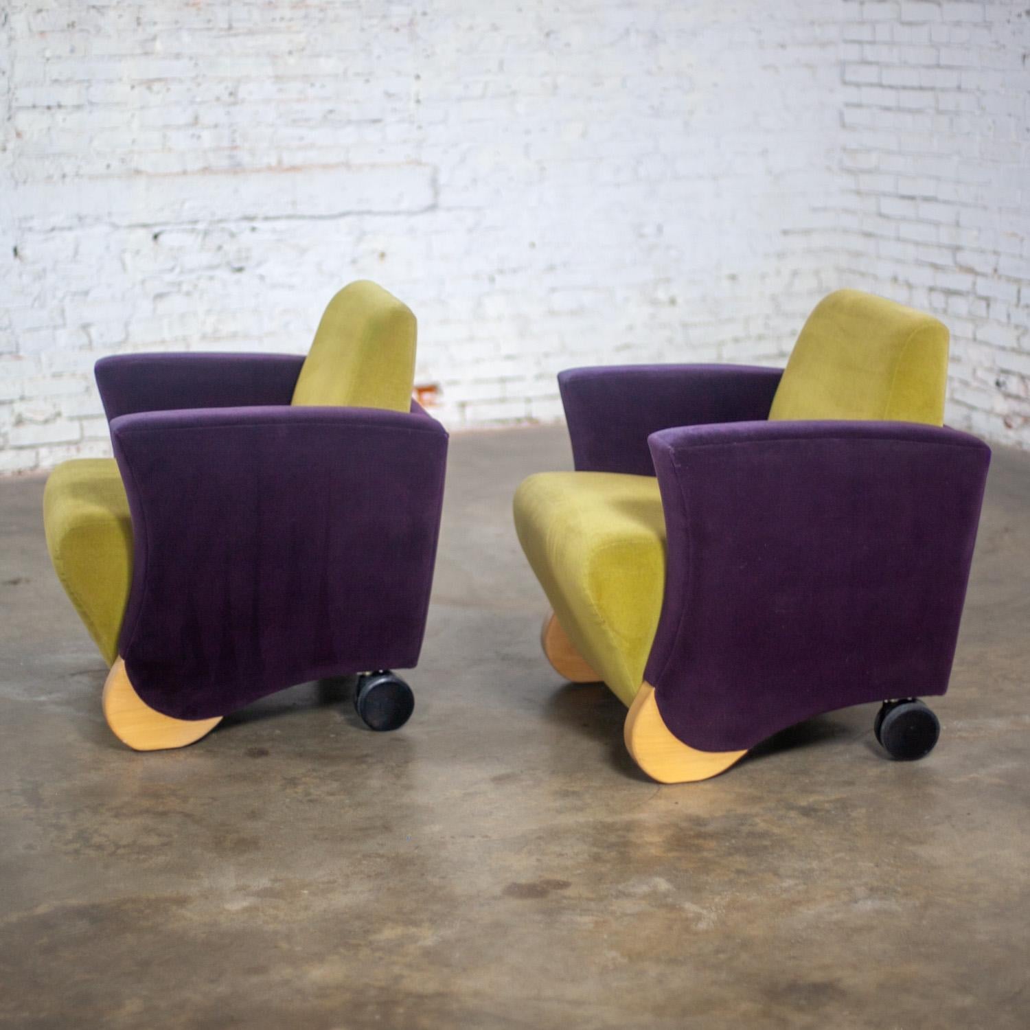 Coppia postmoderna di sedie lounge club Martin Brattrud Think Fast Purple & Greene in vendita 5