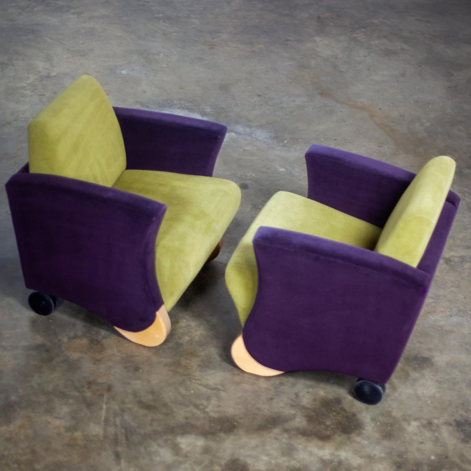 Coppia postmoderna di sedie lounge club Martin Brattrud Think Fast Purple & Greene in vendita 6